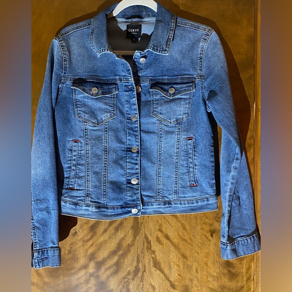 Curve Appeal Light wash Denim Waist Button Up Stretch Jacket